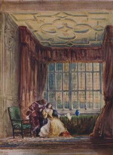 The interior of the long gallery, Haddon Hall, Derbyshire 1833. Artist: David Cox the elder