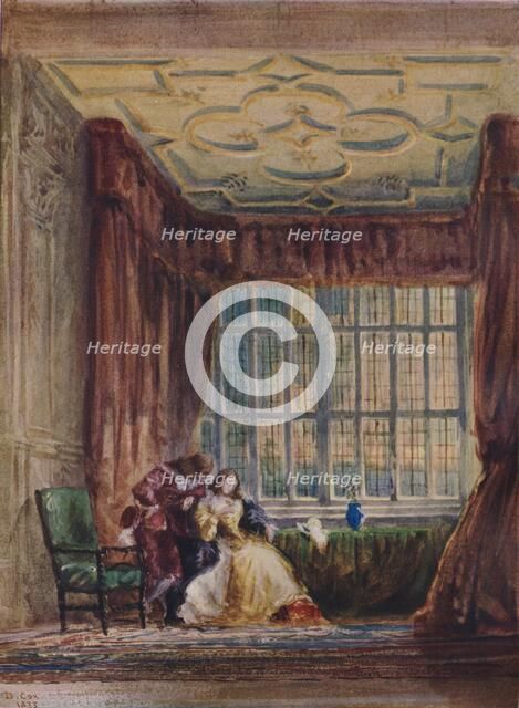 'The interior of the long gallery, Haddon Hall, Derbyshire', 1833. Artist: David Cox the elder.