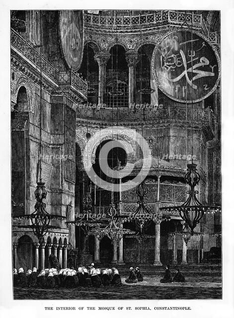 'The Interior of the Mosque of Santa Sophia, Constantinople', Turkey, 19th century. Artist: Unknown