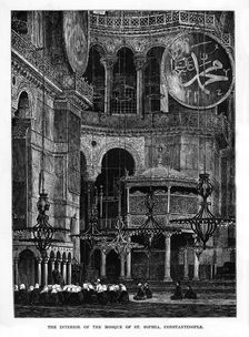 The Interior of the Mosque of Santa Sophia, Constantinople Turkey, 19th century