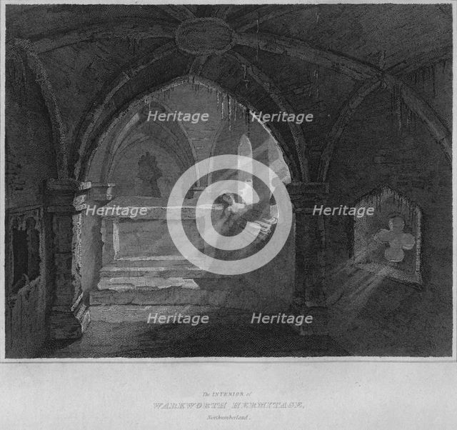 'The Interior of Warkworth Hermitage, Northumberland', 1814. Artist: John Greig.