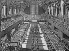 The interior of Westminster Hall at the coronation banquet of King George II, 1727 (1911). Artist: S Moore