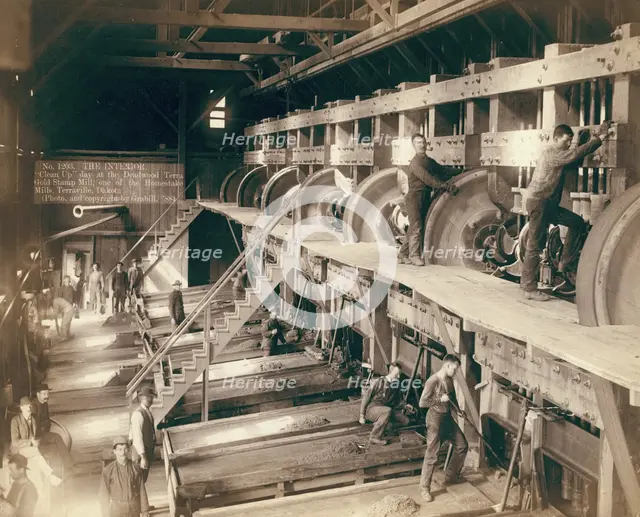 The Interior "Clean Up" day at the Deadwood Terra Gold Stamp Mill, one of the Homestake..., 1888. Creator: John C. H. Grabill.
