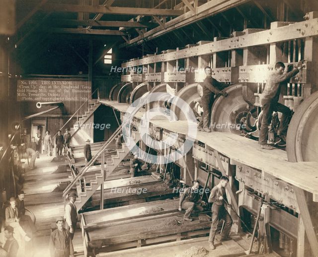 The Interior "Clean Up" day at the Deadwood Terra Gold Stamp Mill, one of the Homestake..., 1888. Creator: John C. H. Grabill.