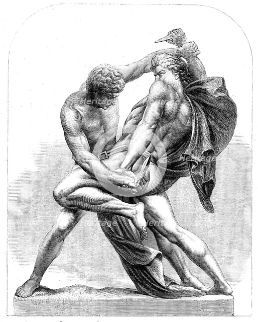 The International Exhibition: "The Grapplers", group in bronzed zinc..., 1862. Creator: Unknown.