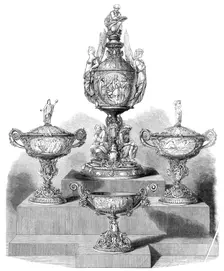 The International Exhibition: "The Poetry of Great Britain", a group of silver designed..., 1862. Creator: Unknown