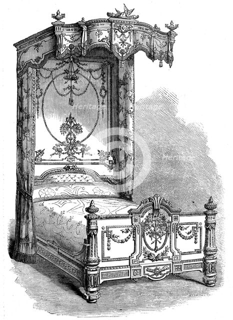 The International Exhibition: bedstead in the Furniture Court..., 1862. Creator: Unknown.