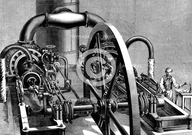 The International Exhibition: blowing-engine in the Belgian Department..., 1862. Creator: Unknown.