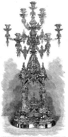 The International Exhibition: candelabrum by Messrs. Garrard...for Maharajah Dhuleep Singh, 1862. Creator: Unknown
