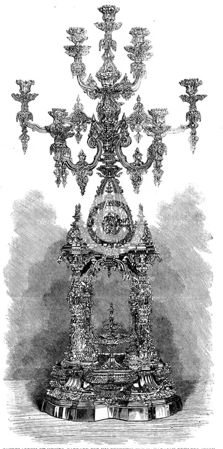 The International Exhibition: candelabrum by Messrs. Garrard...for Maharajah Dhuleep Singh, 1862. Creator: Unknown.