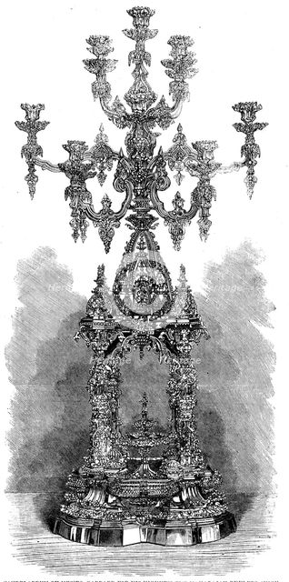 The International Exhibition: candelabrum by Messrs. Garrard...for Maharajah Dhuleep Singh, 1862. Creator: Unknown.