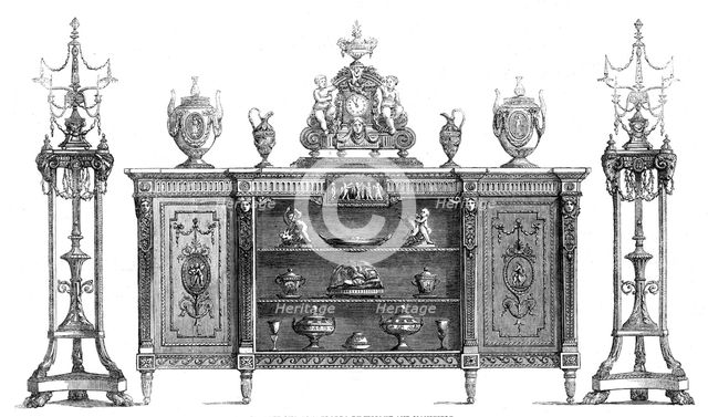 The International Exhibition: cabinet and candelabra by Wright and Mansfield, 1862. Creator: Unknown.