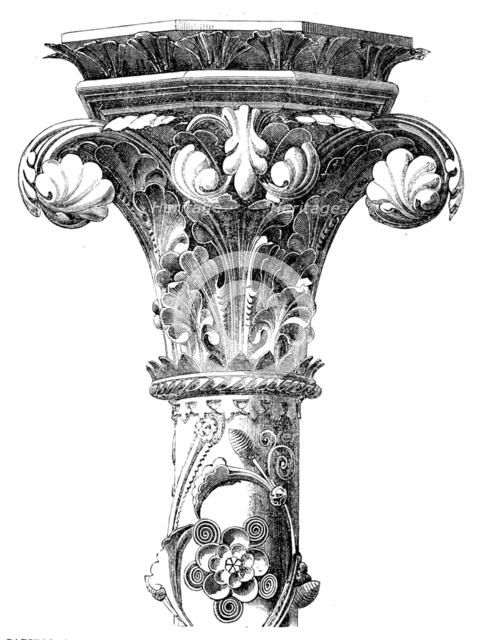 The International Exhibition: capital and portion of shaft of column from the Hereford Screen, 1862. Creator: Unknown.
