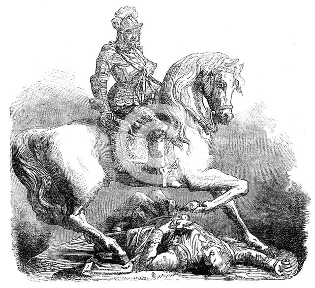 The International Exhibition: "Charles I. and his standard-bearer", in aluminium, 1862. Creator: Unknown.