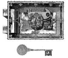 The International Exhibition: Chubbs safe-lock and key, 1862. Creator: Unknown