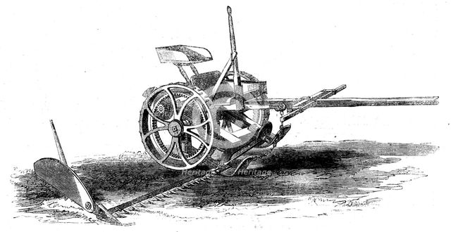 The International Exhibition: Cranston's Wood's grass-mowing machine, 1862. Creator: Unknown.