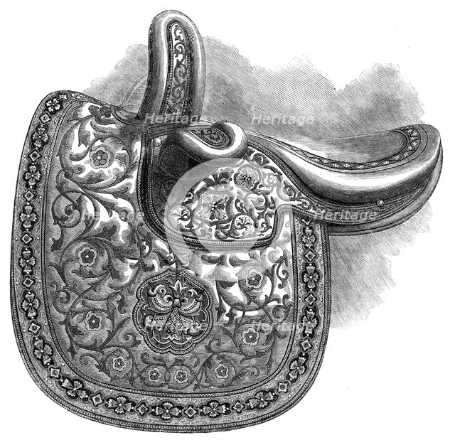 The International Exhibition: embroidered sidesaddle, by A. Davis, 1862. Creator: Unknown.