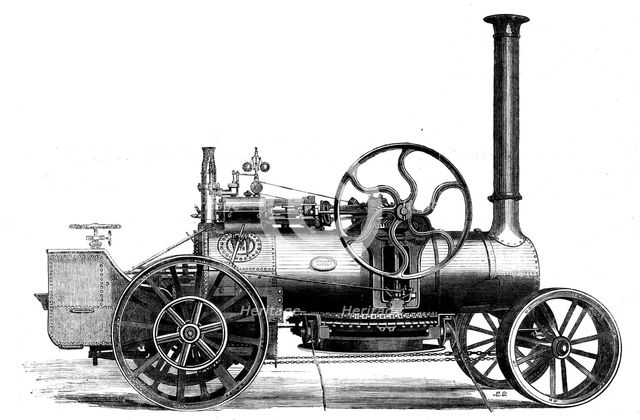 The International Exhibition: Fowler's patent engine and windlass for steam-ploughing, 1862. Creator: Unknown.