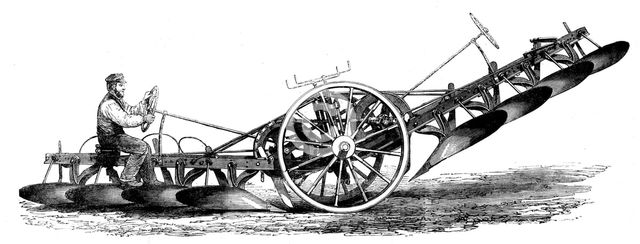 The International Exhibition: Fowler's patent four-furrow steam-plough, 1862. Creator: Unknown.