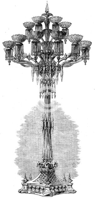 The International Exhibition - glass candelabrum, under the East Dome..., 1862. Creator: Unknown.