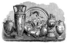 The International Exhibition: group of Wedgwood and majolica ware, by Wedgwood and Co., 1862. Creator: Unknown