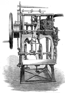 The International Exhibition: Gruner's patent folding, stitching and pressing machine, 1862. Creator: Unknown