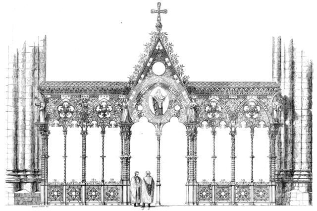 The International Exhibition: Hereford Screen, designed by G. G. Scott, R.A..., 1862. Creator: Unknown.