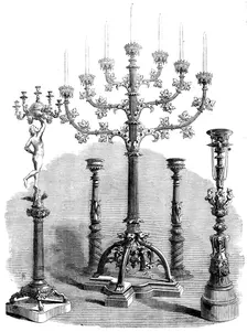 The International Exhibition: iron candelabra for churches, from the Royal Foundry, Berlin, 1862. Creator: Unknown