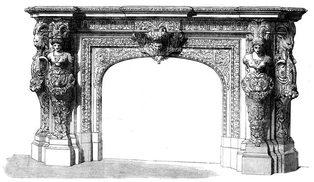 The International Exhibition - marble chimneypiece, by Leclercq, in the Belgian Court..., 1862.  Creator: Unknown.