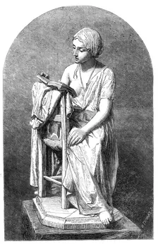 The International Exhibition: marble statue - "A Girl Reading" by Pietro Magni, 1862. Creator: W Thomas