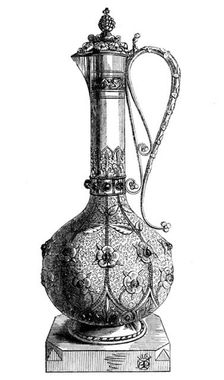 The International Exhibition: mediaeval claret-jug by Messrs. Hardman and Co..., 1862. Creator: Unknown