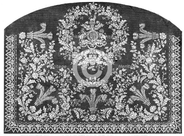 The International Exhibition: muslin embroidered coverlet..., 1862.  Creator: Unknown.