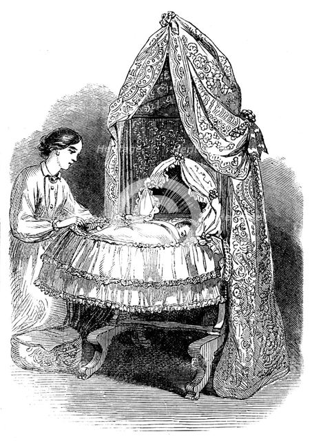 The International Exhibition: new swing-cradle by Norman, 1862. Creator: Unknown.