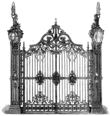 The International Exhibition - ornamental iron gates in the Hardware Court..., 1862. Creator: Unknown