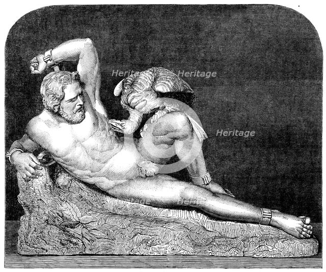 The International Exhibition: "Prometheus", a marble statue by Guiseppe [sic] Croft, 1862.  Creator: Unknown.