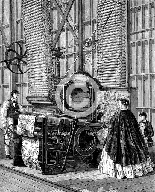 The International Exhibition: Smith's power-loom for weaving tufted pile carpets, 1862. Creator: Unknown.