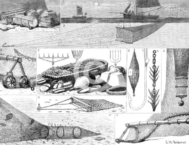 The International Fisheries Exhibition: articles of fishing gear, 1883. Creator: Unknown.