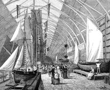 The International Fisheries Exhibition: boats and nets in the British Sea Fisheries Gallery, 1883. Creator: John Greenaway