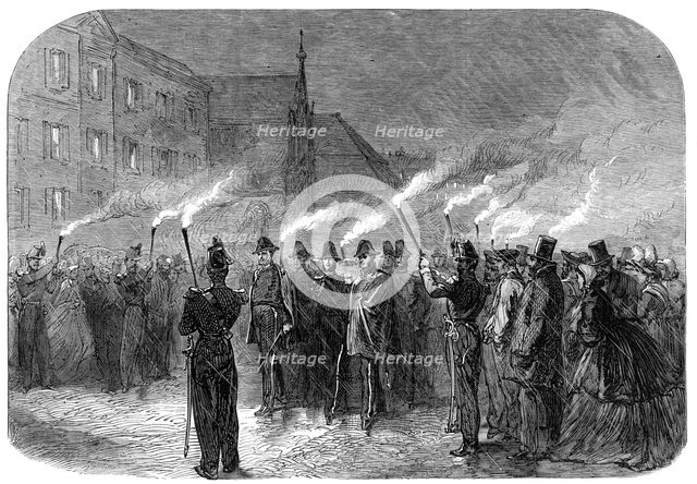 The International Naval Festival at Cherbourg: officers returning from the banquet..., 1865. Creator: Unknown.