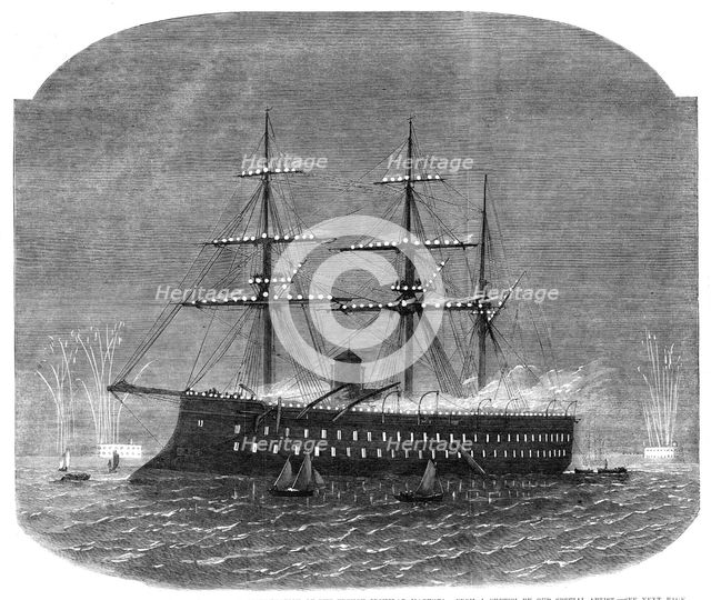 The International Naval Festival at Cherbourg: illumination of the French ironclad Magenta, 1865. Creator: Unknown.