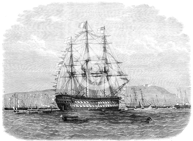 The International Naval Festival at Cherbourg: the British Admiral's flagship..., 1865. Creator: Unknown.