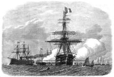 The International Naval Festival at Portsmouth: the British Admiral’s flagship...salute..., 1865. Creator: Unknown