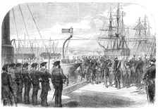 The International Naval Festival at Portsmouth: the French Minister receiving Admiral Seymour, 1865. Creator: Unknown