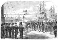 The International Naval Festival at Portsmouth: the French Minister receiving Admiral Seymour, 1865. Creator: Unknown