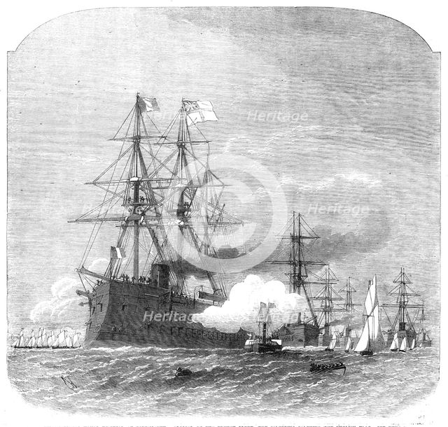 The International Naval Festival at Portsmouth:...the Solferino saluting the English flag, 1865. Creator: Smyth.