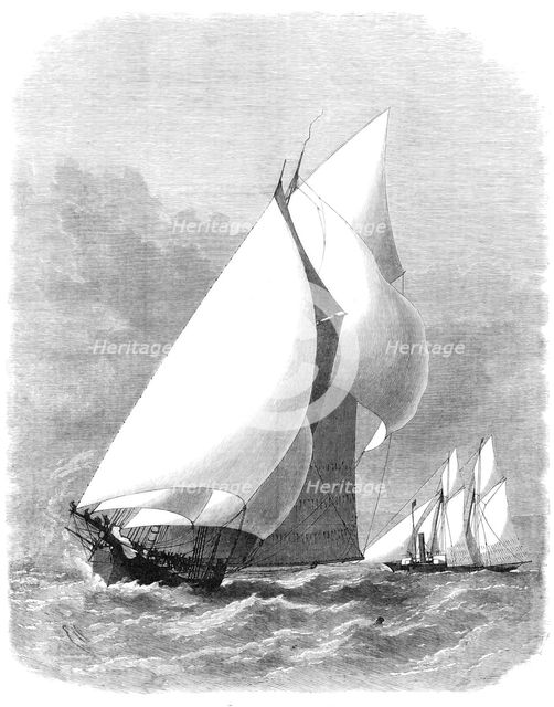 The International Yacht-Race: the Sappho and Cambria rounding off St. Catherine's, 1870. Creator: Unknown.