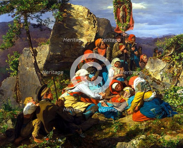 The Interrupted Pilgrimage (The Sick Pilgrim), 1858. Artist: Waldmüller, Ferdinand Georg (1793-1865)