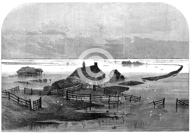 The Inundation in the Fens: scene from the drain bank, above the Coffer Dam, 1862. Creator: Unknown.