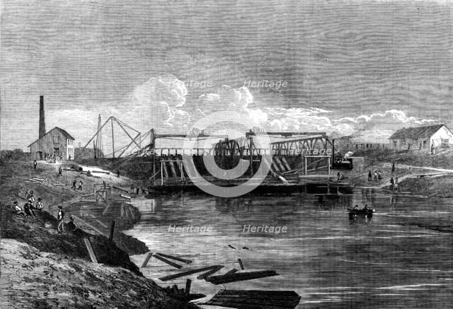 The Inundation in the Fens: the syphon dam of the middle-level drain, 1862. Creator: Unknown.