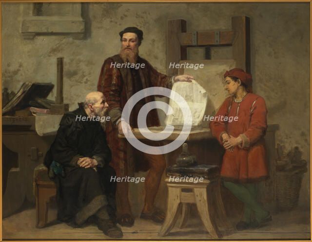 The invention of the art of printing (or Gutenberg at work), Mid of the 19th cen.. Creator: Seghers, Corneille (1814-1869).